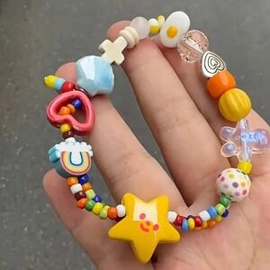 Beaded Charm Elastic Bracelet Colorful‎ Funky Y2K Aesthetic Star Heart Rainbow